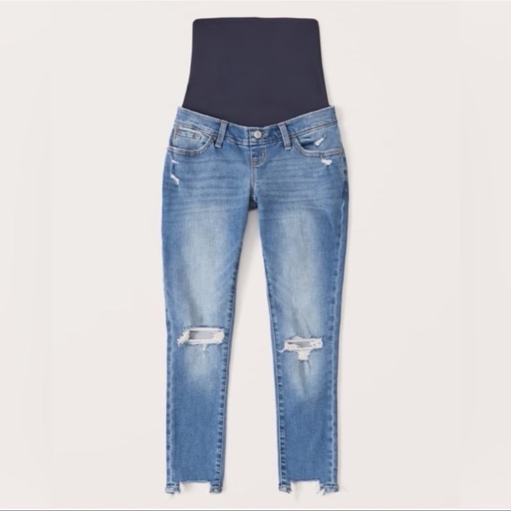 Abercrombie & Fitch The Super Skinny Ankle Maternity Distressed Jeans